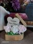 Дървена кутия сърце със сапунени цветя в бяло и розово и гравирано пожелание