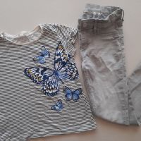 H&M дънки и тениска, снимка 2 - Детски панталони и дънки - 45199379