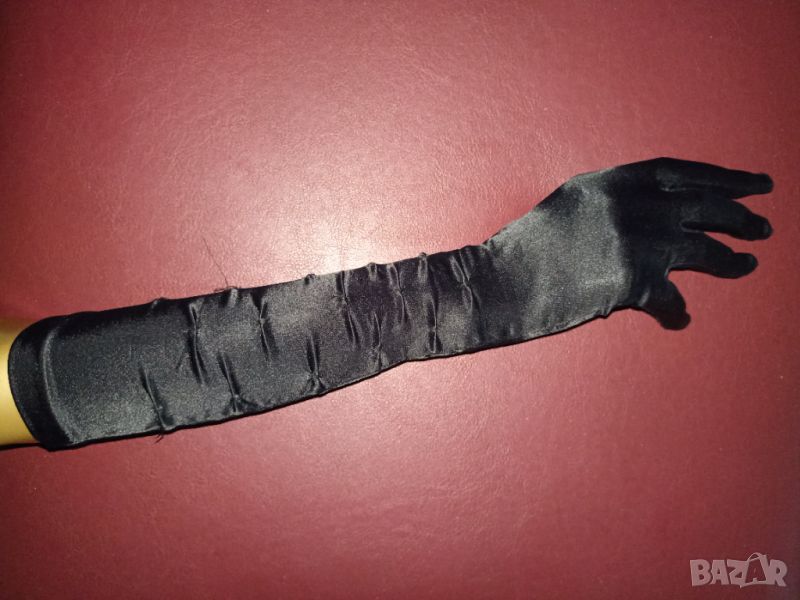 Черни сатенени  елегантни ръкавици с еластичност , снимка 1