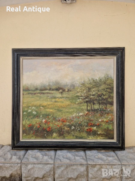 Прекрасна антикварна авторска холандска картина масло върху платно , снимка 1