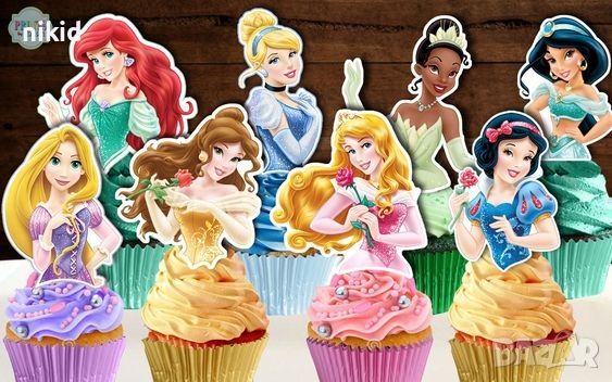 12 Принцеси горна част картонени топер топери клечки за декорация на мъфини кексчета и торта парти, снимка 1