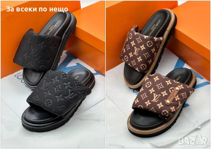 Louis Vuitton Дамски Чехли Луис Витон - Налични Цветове Черни И Кафеви Код E578, снимка 1