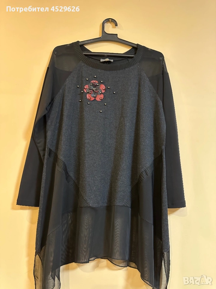 Черна туника с цвете , снимка 1