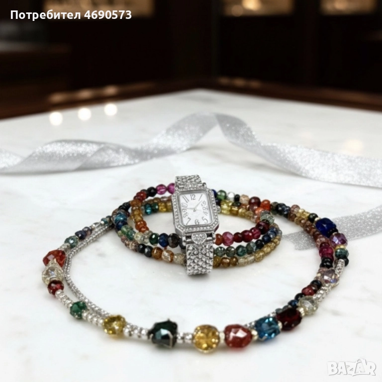 Дамски комплект: часовник, гривни и колие – стил в три стъпки, снимка 1