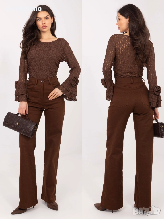 Дамски кафяви дънки с прав крачол, снимка 1