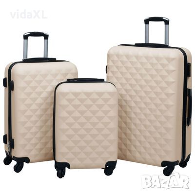 vidaXL Комплект твърди куфари с колелца, 3 бр, златист, ABS（SKU:92416, снимка 1