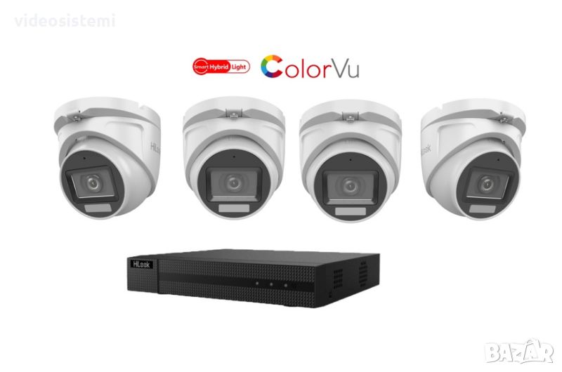 "HiLook" "HIKVISION" COLORVU КОМПЛЕКТ С 4 КАМЕРИ с АУДИО + DVR 4 канален, снимка 1