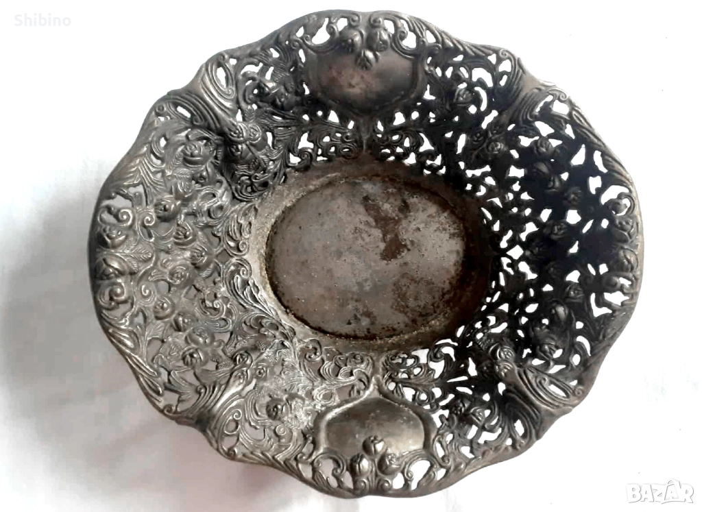 Антична Посребрена Ажурна Купа Рококо / Декоративна, снимка 1