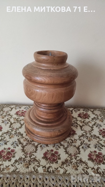 Уникален огромен свещник от масивно дърво много тежък/над 2 кг/+подарък свещ, снимка 1
