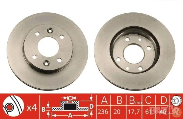 Диск спирачен преден дeсен/ляв за RENAULT 18,18 VARIABLE,20,30,ESPACE I,FUEGO 1.6-2.2 77-90г.№R1063V, снимка 1