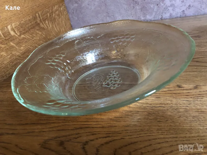 Стъклена голяма купа соц масивна фруктиера, снимка 1