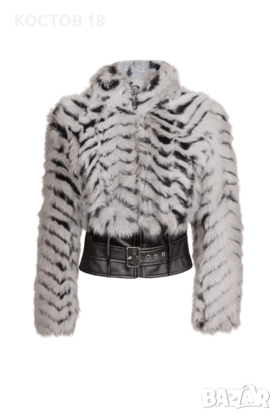 Дамско кожено яке 4084 със сив и черен пух., снимка 1