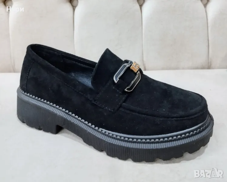 Черни мокасини, велур, снимка 1