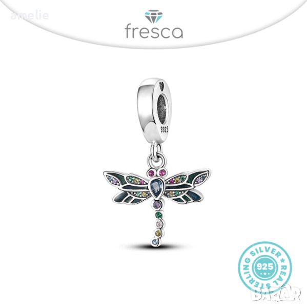 Талисман Fresca по модел тип Пандора сребро 925 Pandora Elegant Dragonfly Charm. Колекция Amélie, снимка 1
