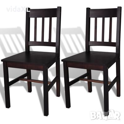 vidaXL Трапезни столове, 2 бр, тъмнокафяви, борова дървесина（SKU:241516, снимка 1