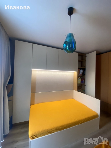 Обзавеждане за детска стая П гардероб с лед осветление и легло с ракла, снимка 1