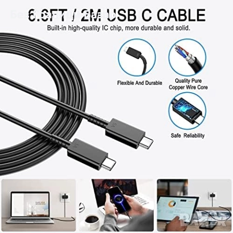 Ново 45W PD3.0 PPS зарядно с USB-C кабел за телефони и таблети зареждане, снимка 5 - Селфи стикове, аксесоари - 52133558