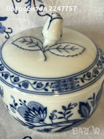 Чайник с захарница син лук порцелан, снимка 2 - Антикварни и старинни предмети - 45002342