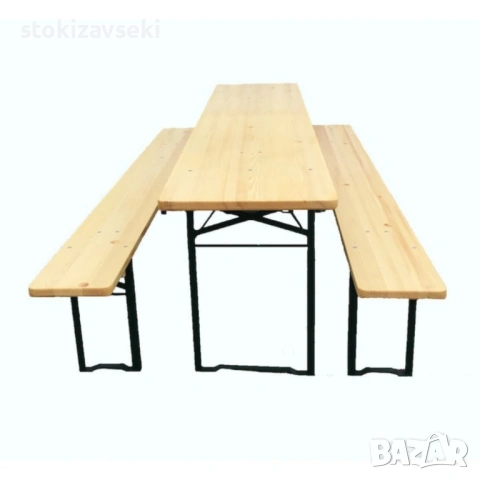 Сгъваем комплект градинска маса с 2 пейки - От чамово дърво, снимка 6 - Градински мебели, декорация  - 54049517