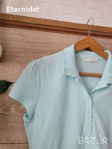 Синя тениска с яка и копчета MARKS & CPENCER , снимка 3 - Тениски - 49829887