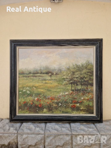 Прекрасна антикварна авторска холандска картина масло върху платно , снимка 1