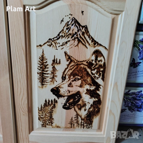 Ръчно пирографиран дървен шкаф - уникат, снимка 3 - Шкафове - 53173757