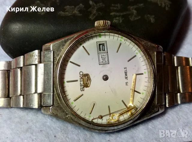 SEIKO 5 25 JEWELS МЕХАНИЗЪМ с КАСА ЦИФЕРБЛАТ и ВЕРИЖКА на ЯПОНСКИ РЪЧЕН ЧАСОВНИК СЕЙКО 5 49850, снимка 13 - Антикварни и старинни предмети - 48708411