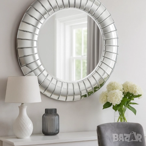 Кръгло декоративно огледало с фасетирана рамка, снимка 6 - Други стоки за дома - 51853184