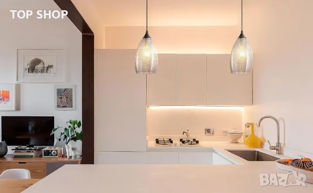 Aiehnid Glass Shade Висяща лампа с батерии, дистанционно, синьо, снимка 6 - Лампи за таван - 49971382