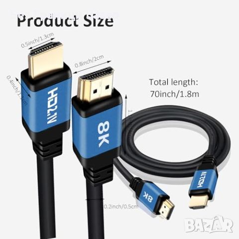 Нов 8K HDMI Кабел 48Gbps 2М за PS5, PS4, XBox One, Nintendo Switch, снимка 2 - Кабели и адаптери - 46606631