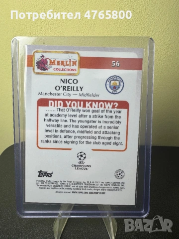 Nico O’Reilly RC Gold /50 – Topps Merlin UEFA 2024/25 Manchester City Rookie, снимка 2 - Колекции - 53841891