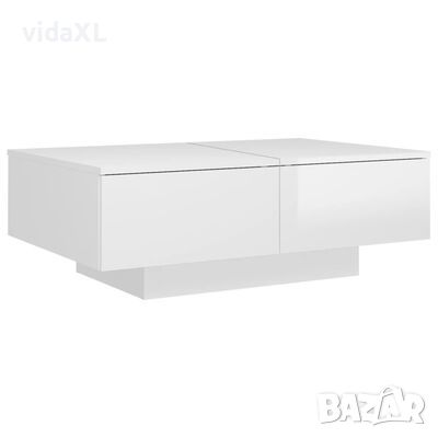 vidaXL Маса за кафе, бял гланц, 90x60x31 см, ПДЧ（SKU:804181, снимка 1 - Маси - 45674206