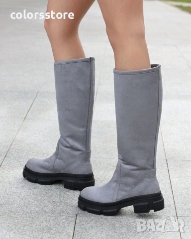 Равни ботуши - сив велур - BMK10

