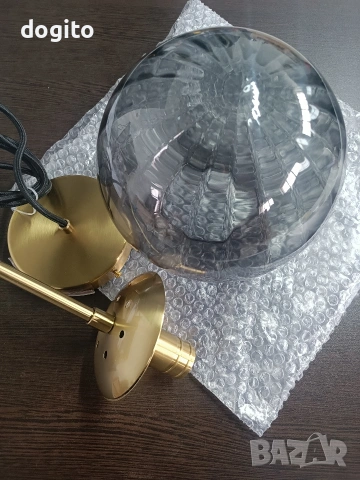 Полилей опушено стъкло и злато/месинг, снимка 4 - Полилеи - 54065748