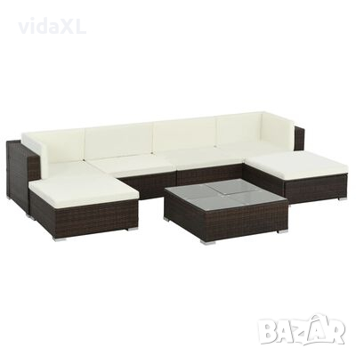 vidaXL Градински комплект с възглавници, 7 части, кафяв полиратан（SKU:43119