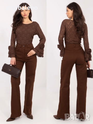 Дамски кафяви дънки с прав крачол