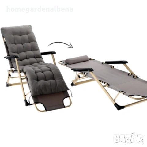 Сгъваем шезлонг с възглавница – Oxford 600D, стомана, 178×60×82 см, сив, снимка 9 - Градински мебели, декорация  - 54173385