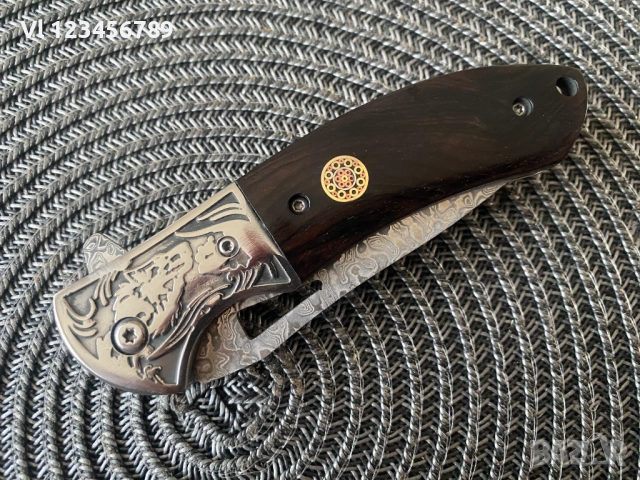 Сгъваем нож  с острие имитиращо дамаска стомана 90х200, снимка 6 - Ножове - 53713247