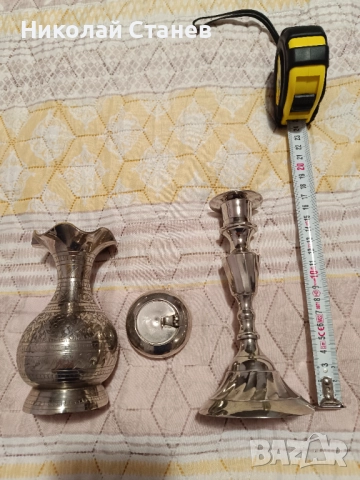 Продавам стар никелиран месингов комплект от 3 части, снимка 3 - Антикварни и старинни предмети - 51966454