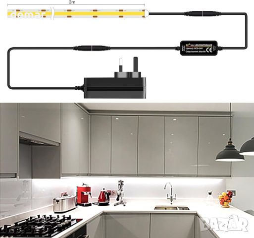 SIRYYUI COB LED лента 3M,6000K, 480LEDs/M, DC24V, CRI 90+ с RF дистанционно и захранване, снимка 4 - Лед осветление - 45714341