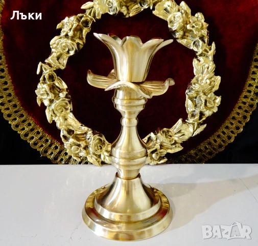 Викториански бронзов свещник,цвете. , снимка 3 - Антикварни и старинни предмети - 52515052
