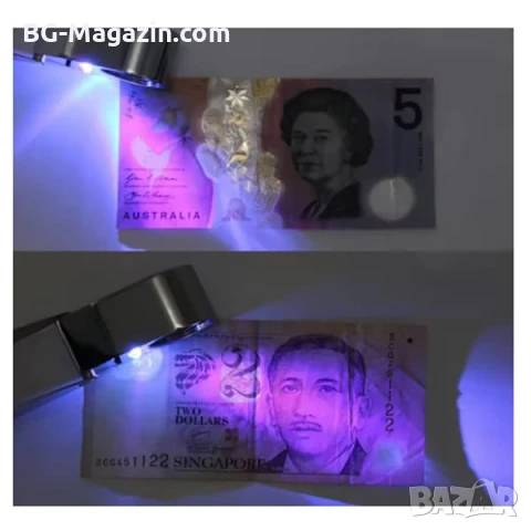 Бижутерска мощна джобна ръчна лупа сгъваема LED осветление УВ светлина камъни злато бижута 40X, снимка 6 - Други инструменти - 50919702