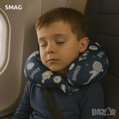 Детска възглавница за пътуване мемори пяна космос синя 22x22x8 см_1233381, снимка 2 - Други - 52303568