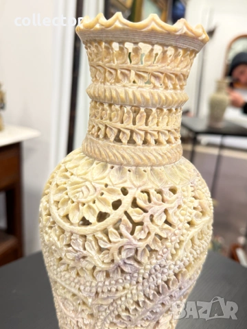 Индийска филигранна ваза от сапунен камък. №7994, снимка 9 - Антикварни и старинни предмети - 53944803