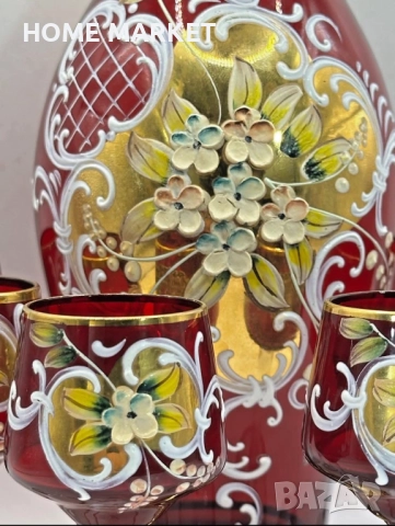 Murano Italy   Circa 1957  Bischoff Cordials Venetian Italian set with  Ruby Red end 18 k Gold  , снимка 10 - Антикварни и старинни предмети - 52718437