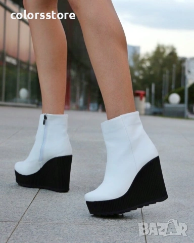 Боти на платформа - бяла кожа с черно ходило - BNP1