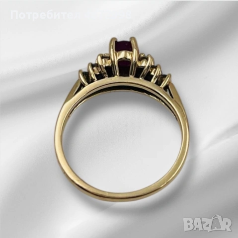 Златен пръстен с рубин и диаманти 14к, снимка 6 - Пръстени - 53253983