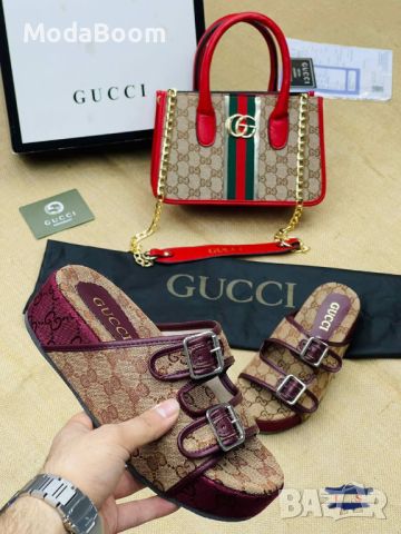 ✨🖤Gucci стилни дамски комплекти чехли и чанти🖤✨, снимка 6 - Чехли - 45602460