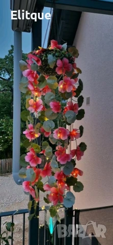 Соларна висяща саксия с LED осветление Living & Garden – 60 LED, топло бяло