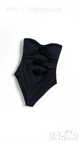 нов елегантен черен класически модел бански 3 Д 3D рози , снимка 5 - Бански костюми - 51388305